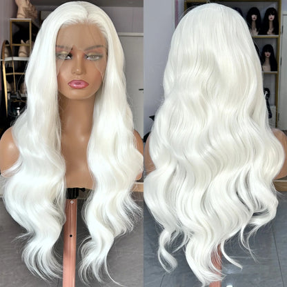 White Wig Natural Wavy Lace Synthetic Lace Front Wig Glueless Wigs Ready to Wear Long White Wig Glueless Lace Wigs for Women