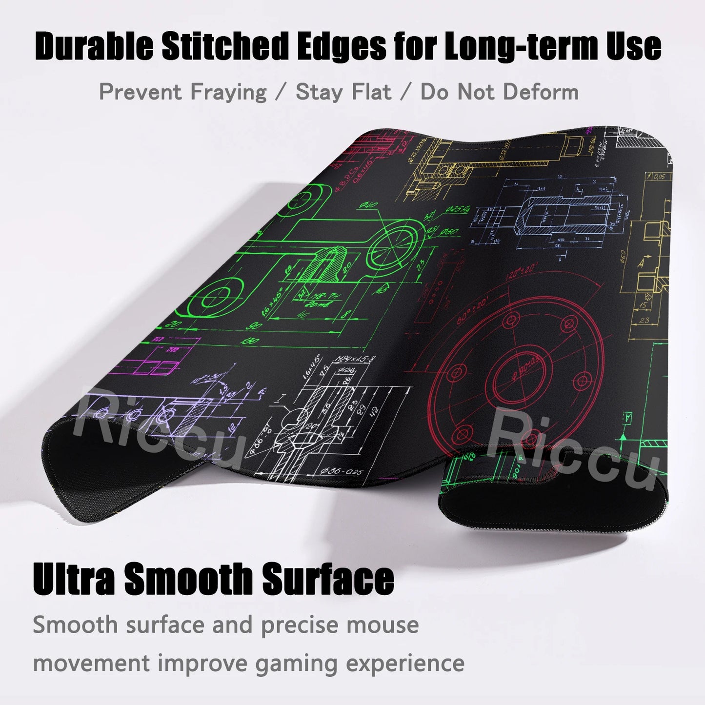 Engineer Mechanical Drawing Mousepad Black Large Mouse Pad HD XXL Minimalism Mousemat Rubber Carpet Desk Mat PC Gaming Accessory