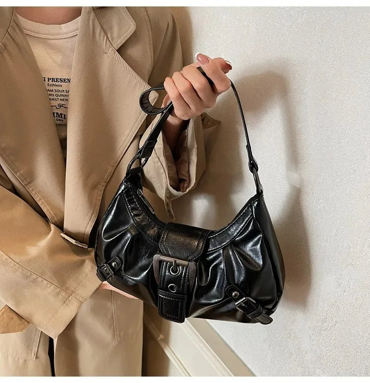 Y2K Retro Pleated Hobo Shoulder Bag for Women Hot Selling Maillard Style Underarm Bag Clutch Handbags for Travel Work Shopping