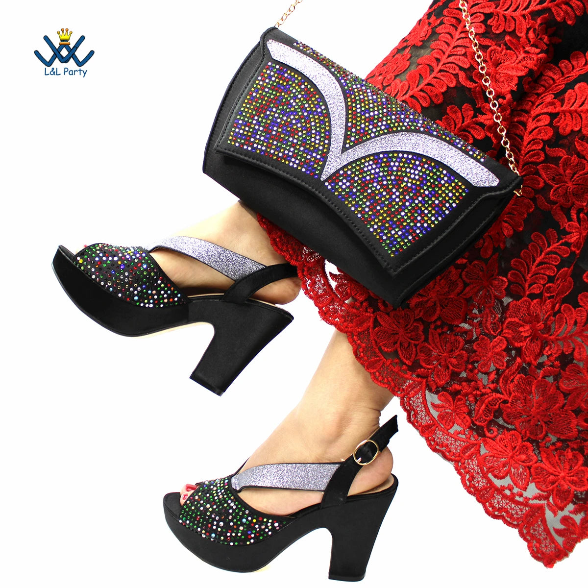 Buckle Strap Sandals Nigerian Women Shoes and Bag Set in Green Color with Wedges Heels For Ladies Party
