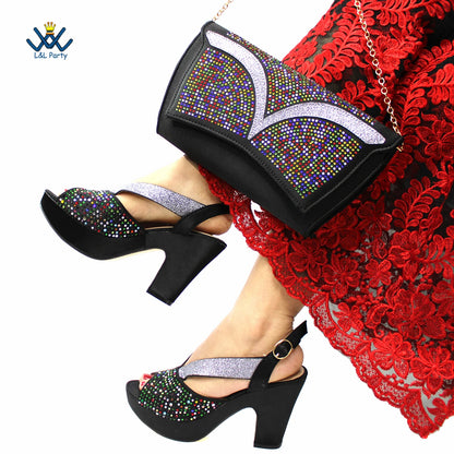 Fashionable Italian Mature Style African Sets Black Color Nigerian Shoes Matching Bags for Royal Wedding Party