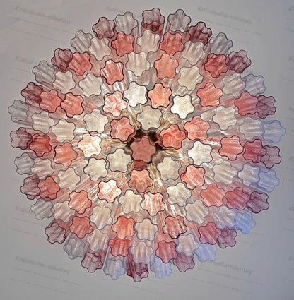 The Pink Love Glass Art Round 50-100cm Dimmable LED Chandelier Hanging Lamps Lustre Suspension Luminaire Lampen For Living Room