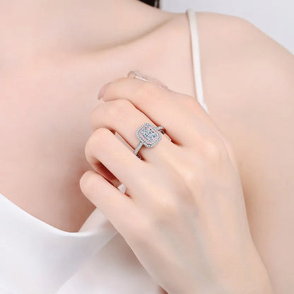 1ct Women's Square Sugar Emerald Cut Moissanite Ring PT950 Platinum Exquisite Romantic Anniversary Gift