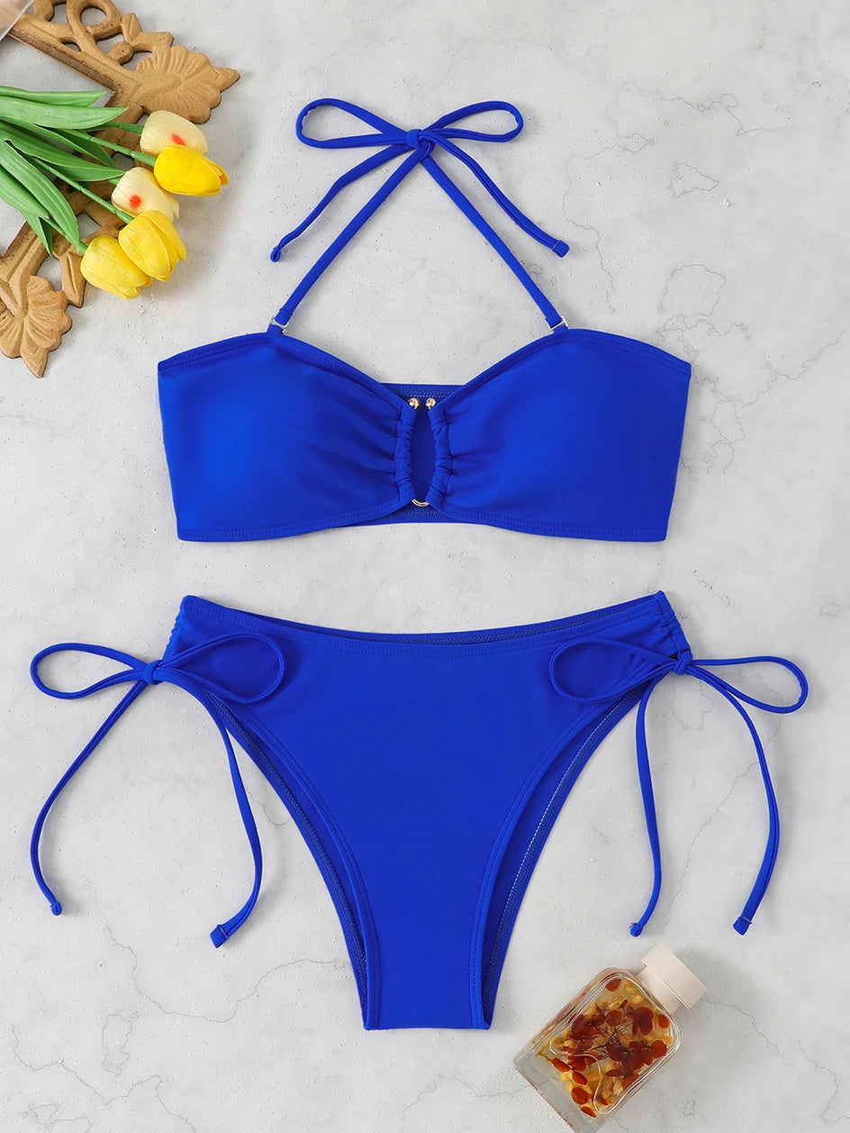 High Waist Bikini Women's Swimsuit 2026 Knotted Bathing Suits Woman Swimwear Bandeau Push Up Bikinis Sets Brazilian Beach Wear