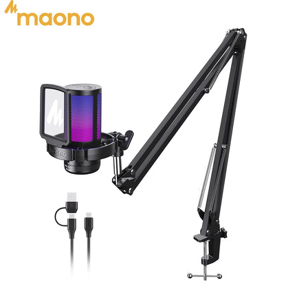 MAONO DGM20S Gaming USB Microphone Noise Cancellation RGB Lights Mute Zero Latency Monitoring for Living Streaming Podcasting