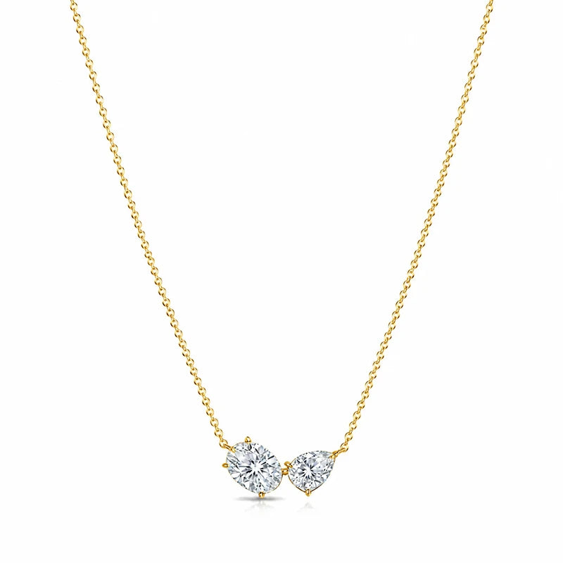 Smyoue Oval Cut Pear Cut All Moissanite Necklace for Women 2 Gems Classic Wedding Jewelry Bridal Real Pure S925 Silver Chain