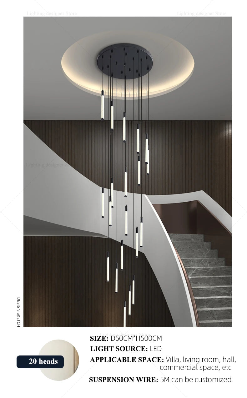 Modern Lighting Long Staircase Pendant Light Ceiling Chandelier hanging lights Stair Chandelier