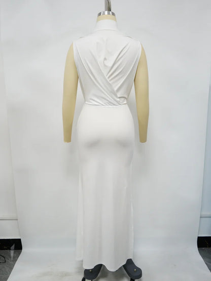 CM.YAYA Women O-neck High Split Ruched Stacked Bodycon Midi Maxi Dress 2024 Evening Party Club Vestidos Sexy Chic Long Dresses
