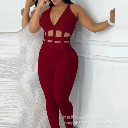 Sexy White Hollow Out Tie Neck Bodysuit Jumpsuit Bodycon Overall Playsuit Spring Summer