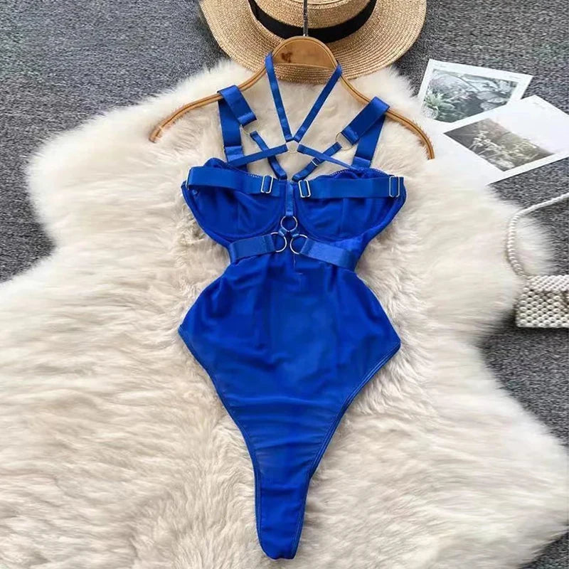 Coquette Lace Lingerie Set Sexy Mesh Bodysuit Valentines Day Sleepwear Gothic Strappy Catsuit Intimate Nightwear Romper