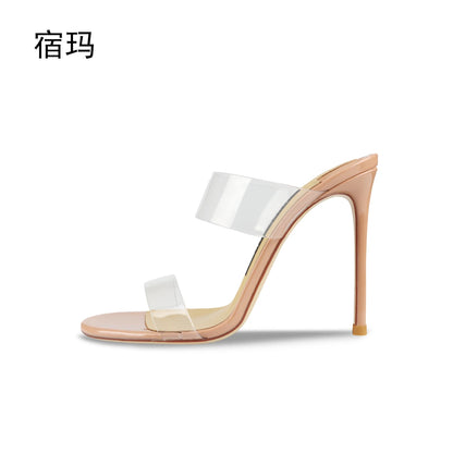 Luxury Women's Shoes Women's Sandals Summer New Open Toe Transparent PVC High Heels Shoes Ladies Fashion Elegant Sexy Pumps 8cm