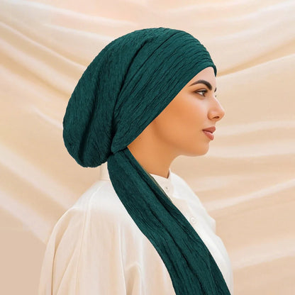2026 New Solid Color Turban Hijab Hats Long Tail Head Wraps Elastic Muslim Hats Breathable Chemo Cap For Women Girls
