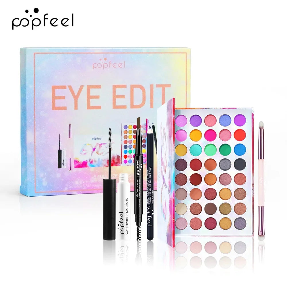 Essential Eye Makeup Set for Beginners Matte&Shimmer Eyeshadow Palette, Mascara, Eyebrow Pencil, Lip Eyeliner,Brush Tool Set Box