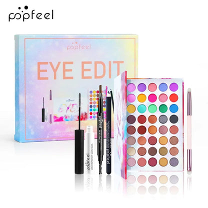 Essential Eye Makeup Set for Beginners Matte&Shimmer Eyeshadow Palette, Mascara, Eyebrow Pencil, Lip Eyeliner,Brush Tool Set Box