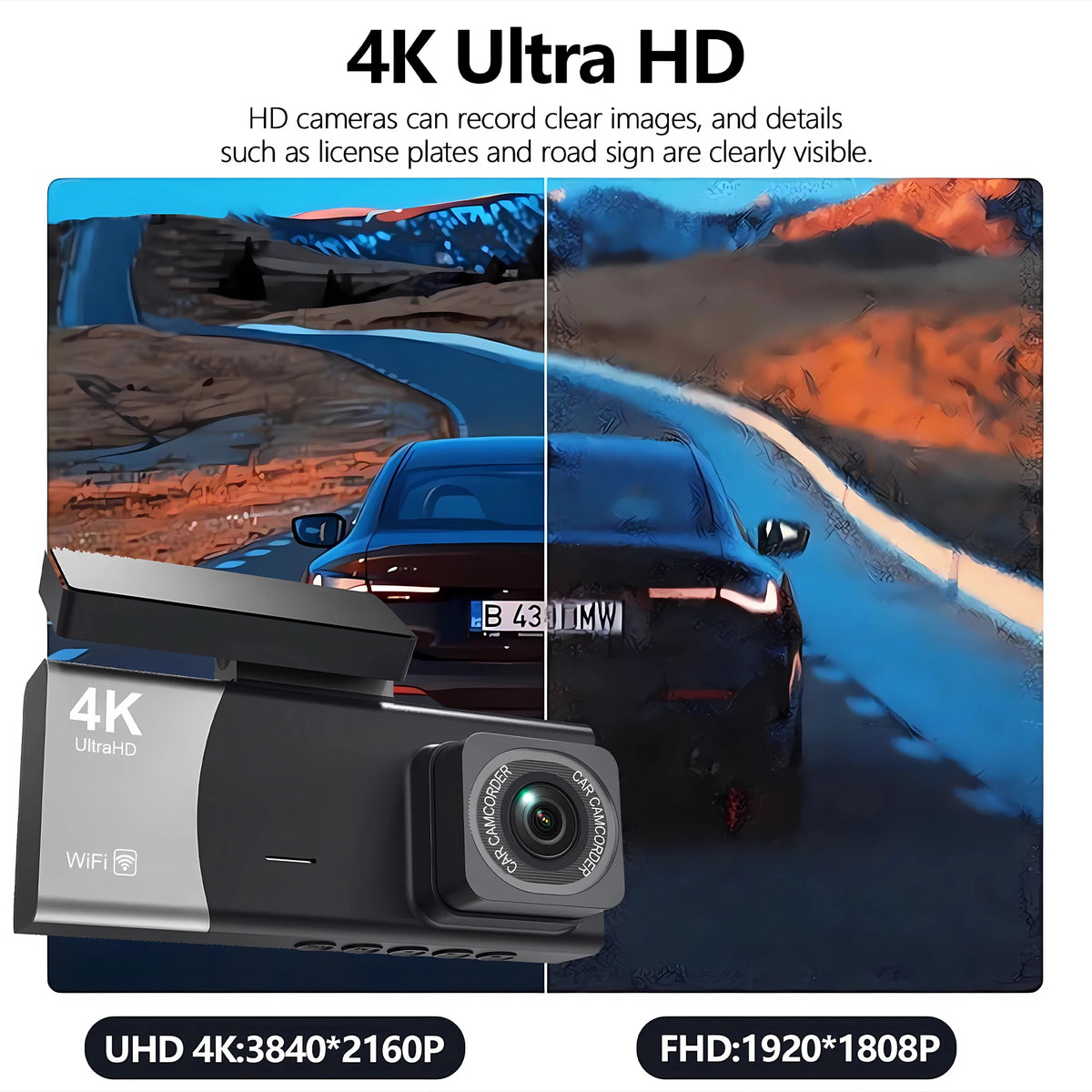 3 Channel 4K 2160P Dash Cam Car Front Inside And Rear WiFi Car Camera With APP Control Night Vision 24H Parking Mode Dashcam
