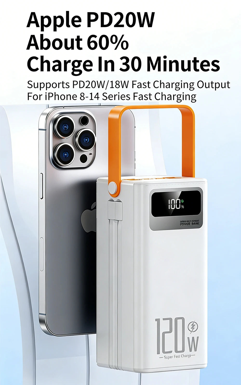 Gaiaray 50000mAh 80000mAh Portable Power Bank 120W Fast Charging Power Station Emergency Power Bank LED Charger for Home Camping