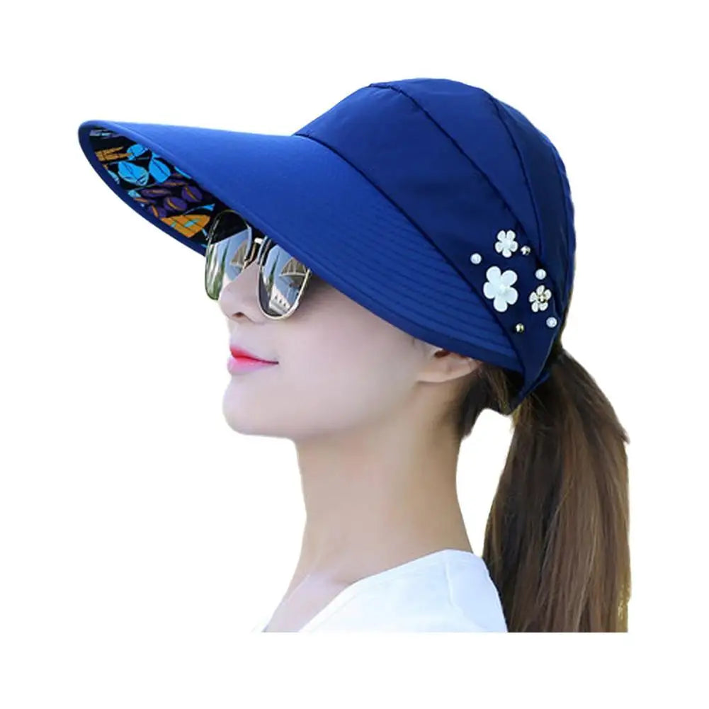 Women Summer Empty Top Sun Protection Cap Large Brim Anti-UV Ponytail Hat For Women Outdoor Travel Beach Visor Fisherman Hats