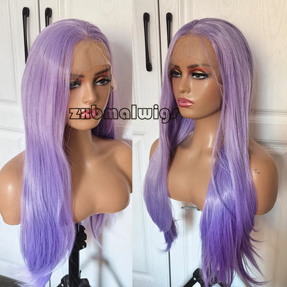 Synthetic Hair Ombre Blonde To Red  Straight Pre Plucked 13x4 Lace Front Wigs for Black Women Glueless Cosplay Daily Wear Wigs