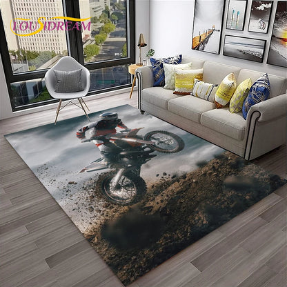 Racing Moto Off Road Motorcycle Carpet Rug for Home Living Room Bedroom Sofa Doormat Decor,Kid Play Area Rug Non-slip Floor Mat
