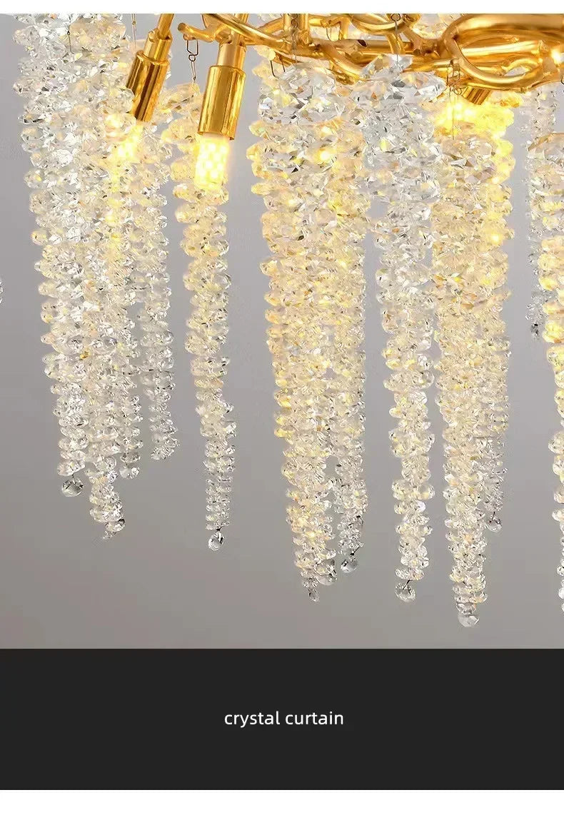 Modern Luxury Gold Branch Tassel Crystal LED Pendant Light Dining Room Living Room Indoor Home Decoration Atmosphere Fixtures