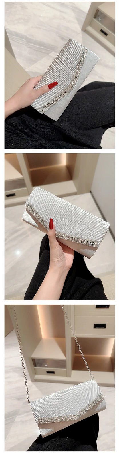 Women Evening Clutch Bags Elegant Luxury Female Silver/Black/White Clutch Wedding Purse Party Handbag Ladies Chain Shoulder Bags