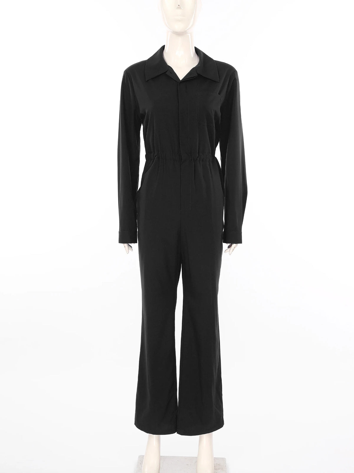Womens Fashion Work Coverall Rompers Casual Solid Color Turn-Down Collar Long Sleeve Button Jumpsuit Travel Holiday Cargo Pants