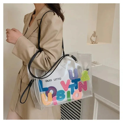 New FashionTransparent Tote Bag for Women Large Capacity Jelly Shoulder Handbag Versatile Casual Crossbody Bag for Spring Summer