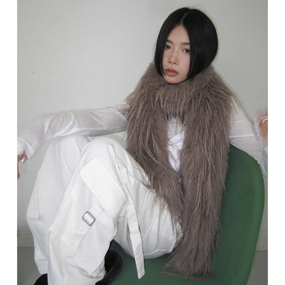Winter Korean 200cm Long and Thick Scarf Fashionable Plush Long Strip Scarf Women's Imitation Mink Fur Y2K Girl Scarf for Warm
