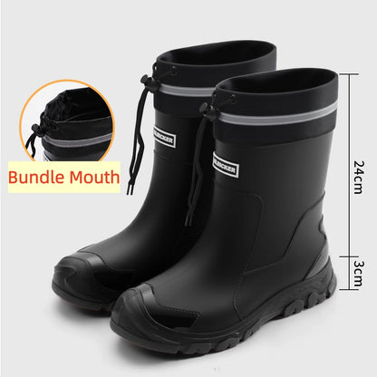 Mens High Top Rain Boots Mid Tube Couple Chef Shoes Thick Soled Long Tube Boot Outdoor Plush Warm Casual Boots Winter Water Shoe