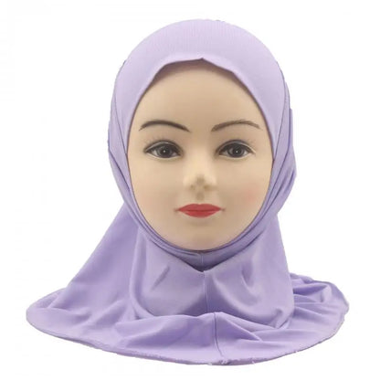 Kids Islamic Hijab Arab Girls Muslim Turban Scarf Shawls Cap Solid Color Fit 2-6 Years Old Children Wear Directly Instant Hijab
