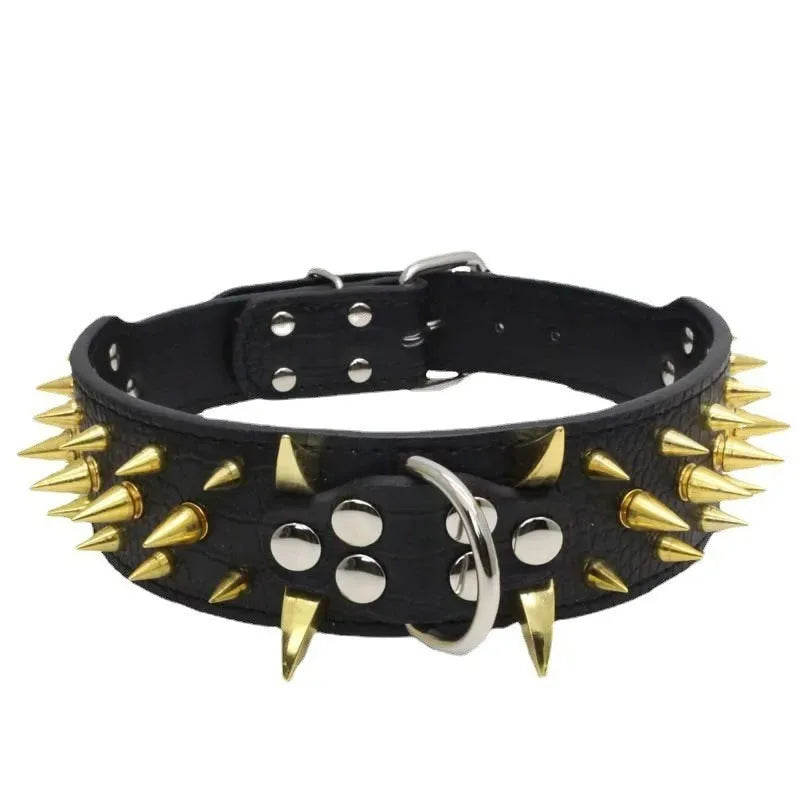 Cool Spikes Studded Dog Collar 2" Wide PU Leather Large Dogs Collars Pitbull German Shepherd Big Dogs Collars Pet Supplies XS-L