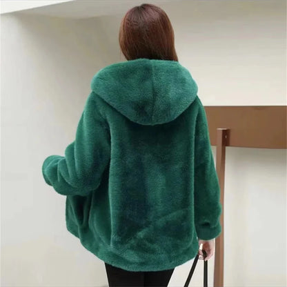 Short Hooded Mink Fur Temperament Thickened Fur One-Piece Mother Coat Hooded Leopard Fur Slimming And Age Reducing Winter New