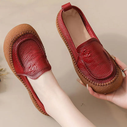 Genuine Leather Ballet Flats Shoes Women Vintage Luxury High Quality Loafers Women's Moccasins Casual Elegant Ladies Wide Shoes