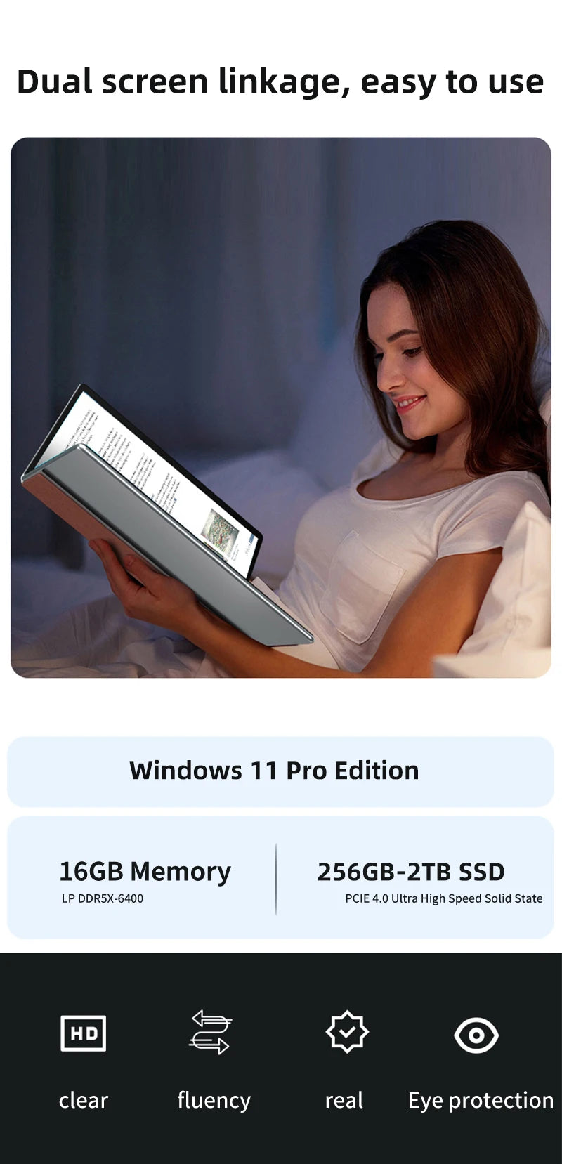 BYONE 13.5 Inch Dual Screen Touch Laptop 2.5k UHD 9000mAH DDR5 16GB RAM 512 GB 1TB 2TB SSD 180° Foldable Portable 2 in 1 Tablet