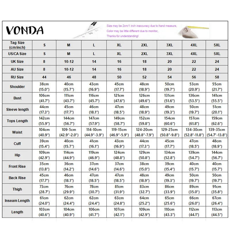 2026 VONDA Women Plus Size Jumpsuits Solid Vintage Overalls Casual Loose Big Pockets Buttons V Neck Party Playsuits Oversized
