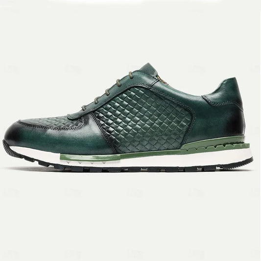 Genuine Leather Man Luxury Sneakers Plaid Weave Pattern Lace-up Men Casual White Oxford Shoes Deals Spring Autumn 2025
