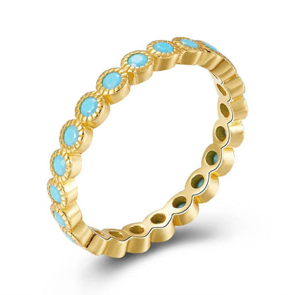 24K Gold Plated Colorful Crystal Gold Rings Turquoise Engagement Wedding Anniversary Ring Light Luxury Fashion Jewelry Gifts A40