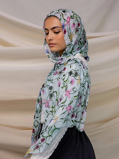 Ramadan Hijab for Women Bohemian Floral Print Shawl Watercolor Soft Muslim Hijabs Lightweight Wrap Scarf Headscarf Summer Beach