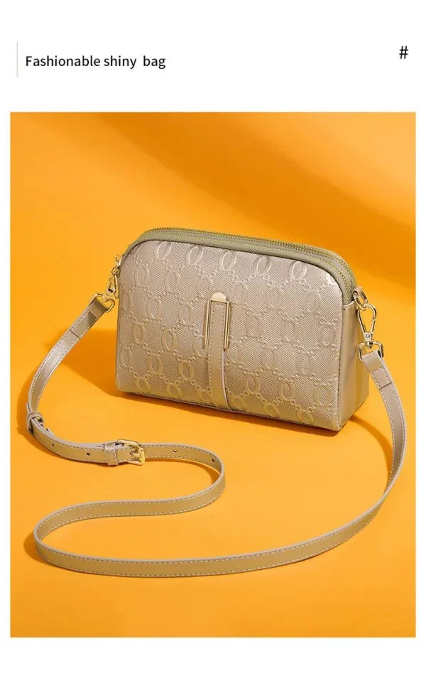 FOXER Elegant Women's Shoulder Bag Split Leather Lady Crossbody Bag Fashion Monogram Print Large Capacity Purse