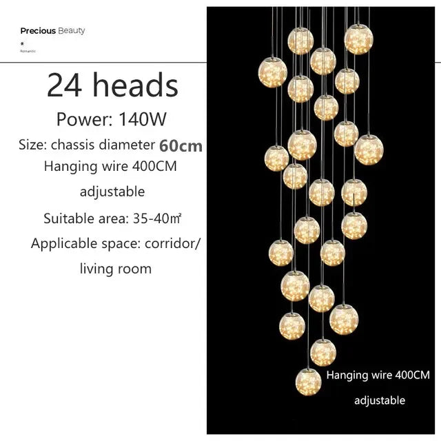 Starry Sky Staircase Lamp Long Chandelier Nordic Design Duplex Corridor Light Luxury Creative Pendant Lights Apartment Hall