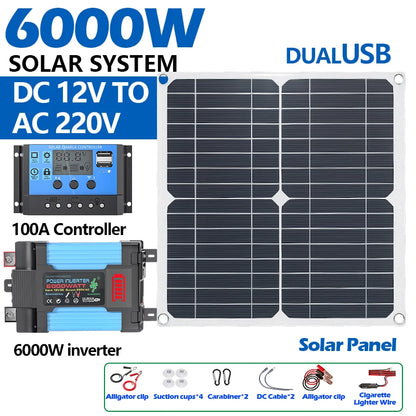Complete Off-Grid 6000W Solar Power Kit+200W Foldable Solar Panel - Portable Power Station for Home Backup, RV Camping Car