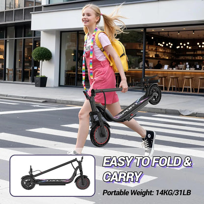 8.5''Solid Electric Scooter, 350W Powerful Motor & 19MPH Top Speed, 21 Miles Range, Folding E Scooter with Front Suspension for Teens and Adults