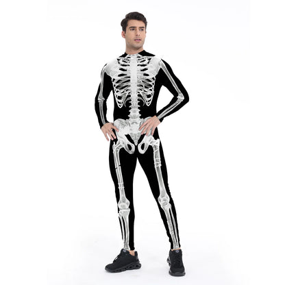 [You're My Secret] Halloween Cosplay Skeleton Zombie Scary Bodysuit 3D Digital Human Skull Printed Zentai Suits Couple Jumpsuits