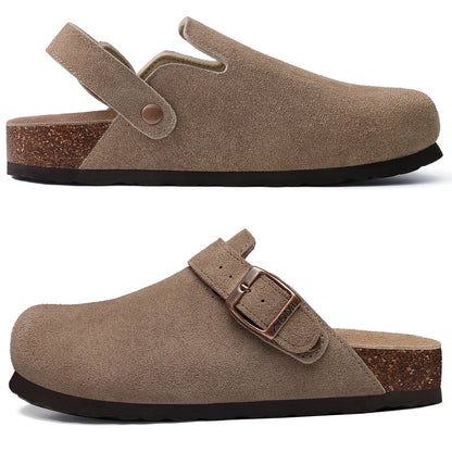 Kidmi New Cow Suede Women's Potato Shoes With Adjustable Strap Cork Insole Mules Outdoor Unisex Clogs Slippers With Arch Support