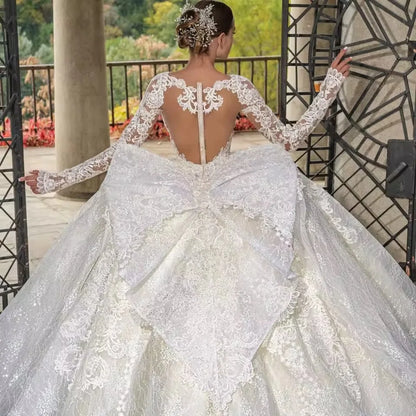 2026 Long Sleeve Lace Wedding Dress Sweetheart Neck Princess Bridal Gown Appliques Custom Ball Gown Vestido de Noiva