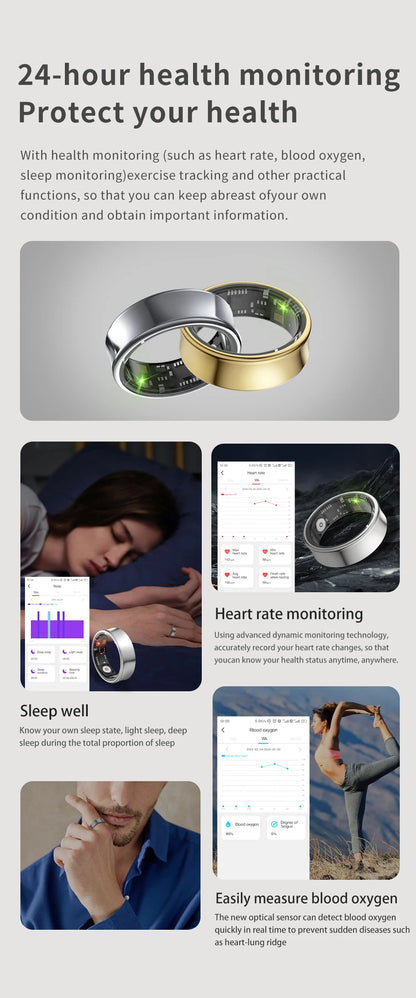 2026 New IP68 Waterproof Smart Rings for Android iOS Heart Rate Blood Pressure Sleep Monitoring Motion Tracking  Men Women Gift