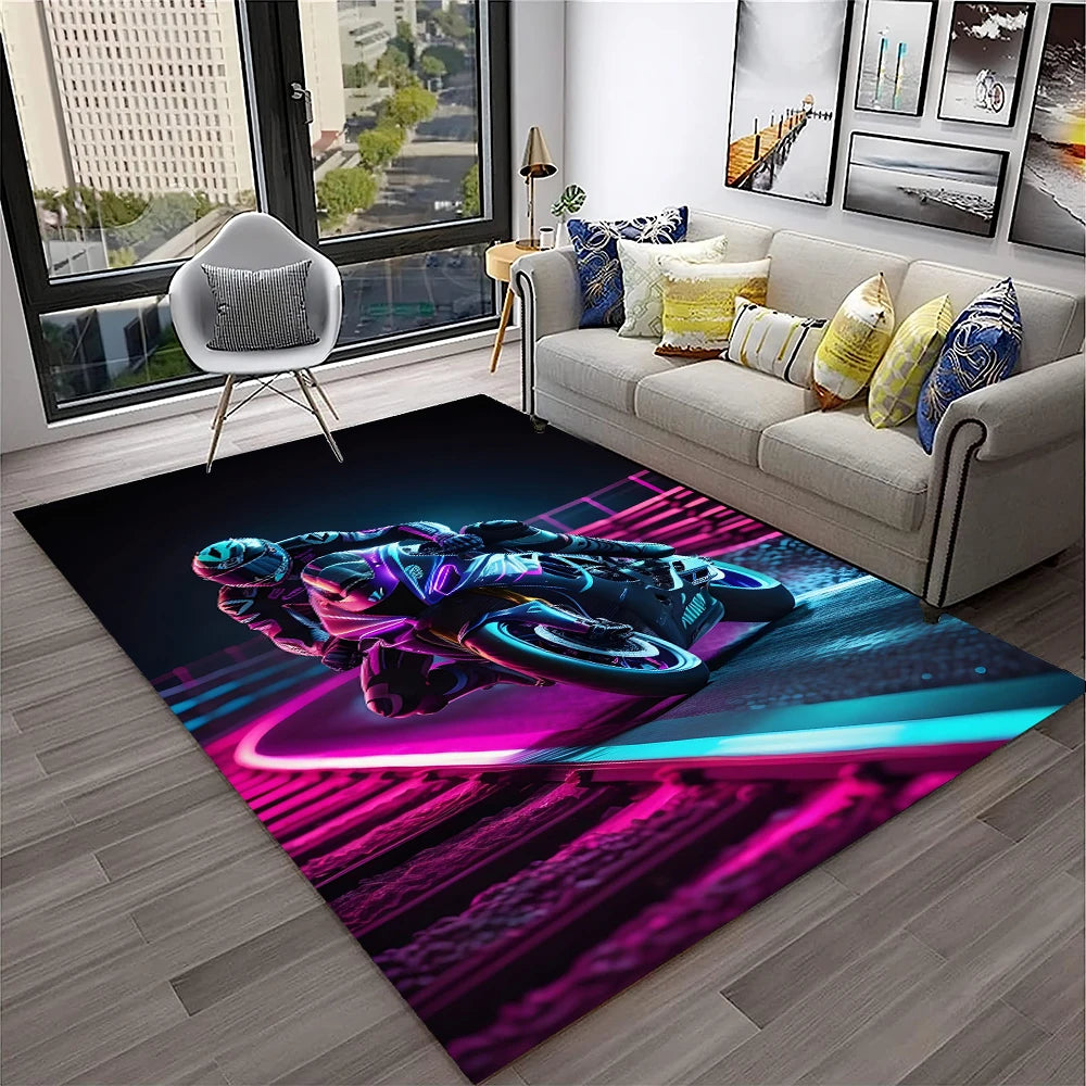 Off Road Motorcycle Racing Moto Carpet Rug for Home Living Room Bedroom Sofa Doormat Decor,Kid Play Area Rug Non-slip Floor Mat