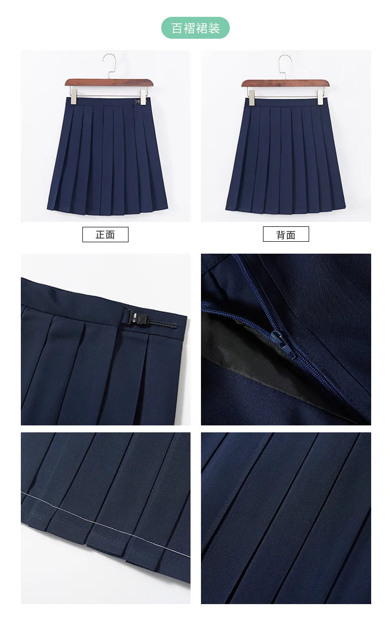 Summer pleated skirt set,sailor suit,student uniform set skirt,Japanese-style white three-book basic school uniform pleatedskirt