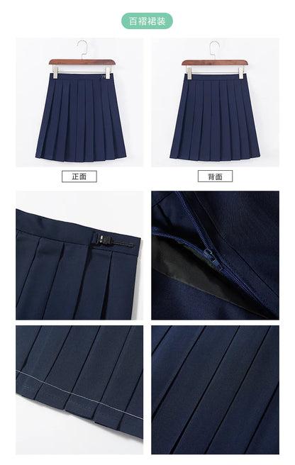 Summer pleated skirt set,sailor suit,student uniform set skirt,Japanese-style white three-book basic school uniform pleatedskirt