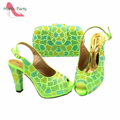 2024 Special Design Wine Color High Quality Square Heels Sandal Italian New Shoes and Bag Set for Wedding
